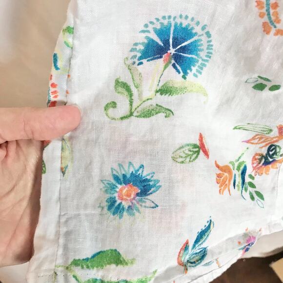 J. Jill Women's MP Petite Medium 100% Linen White Floral Sleeveless Tunic Blouse - Picture 7 of 9